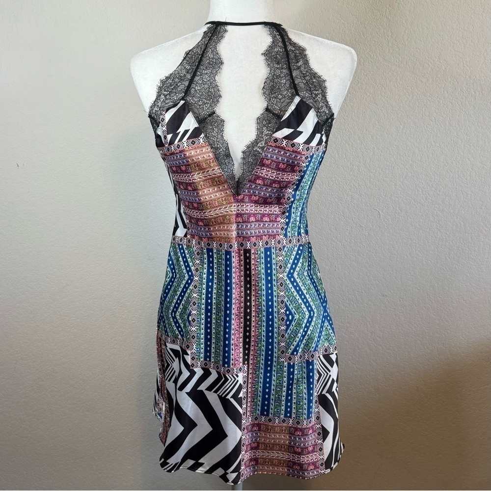 Victoria's Secret Multicolor Slip Dress Nightie Pajama Lace Strappy Size Small